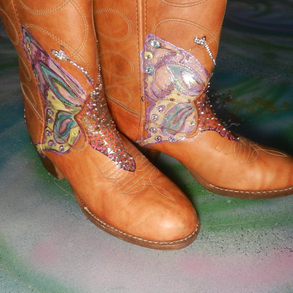 VTG OOAK ButterFly Me boots custom western cowboy boots Texas USA wearable art… - Picture 3 of 16